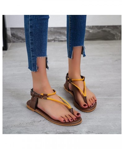 Women's Vintage Roman Style Leather Flat Sandals Ladies Fashion Buckle Strap Flat Sandals Breathable Clip Toe Yellow 9 $15.40...