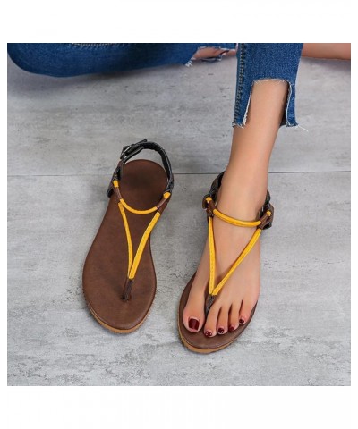 Women's Vintage Roman Style Leather Flat Sandals Ladies Fashion Buckle Strap Flat Sandals Breathable Clip Toe Yellow 9 $15.40...