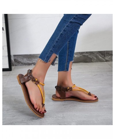 Women's Vintage Roman Style Leather Flat Sandals Ladies Fashion Buckle Strap Flat Sandals Breathable Clip Toe Yellow 9 $15.40...