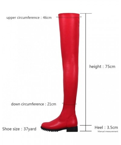 Womens Stretch Thigh High Boots Low Chunky Heel Sexy Zipper Round Toe Over The Knee High Riding Boots 38 for women A-red $32....