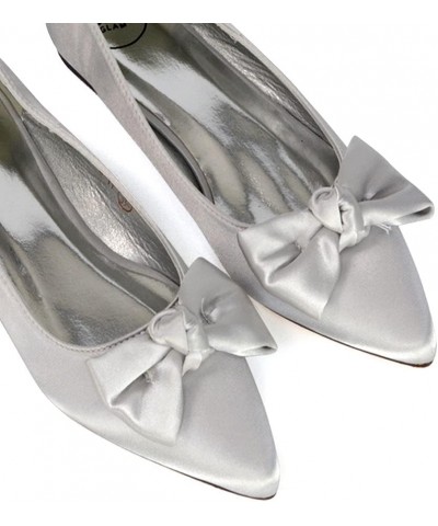 Womens Flat Bridal Pumps Ladies Satin Bow Pointed Toe Bridesmaid Wedding Shoes Size 3-8 Silver Satin $24.47 Pumps