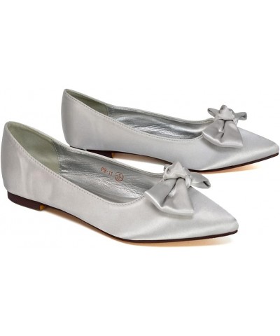 Womens Flat Bridal Pumps Ladies Satin Bow Pointed Toe Bridesmaid Wedding Shoes Size 3-8 Silver Satin $24.47 Pumps