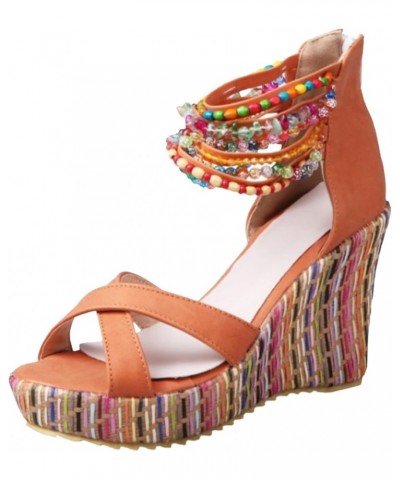 Lace Sandals for Women Low Heels Summer Women Platform Sandals New Model Bohemian Style Beaded Women Wedges Shoes Orange 8 $3...