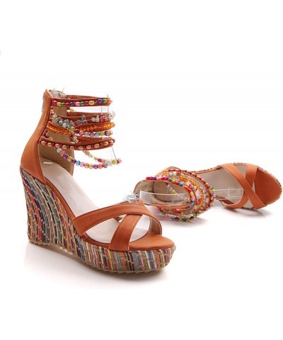 Lace Sandals for Women Low Heels Summer Women Platform Sandals New Model Bohemian Style Beaded Women Wedges Shoes Orange 8 $3...