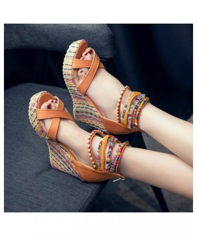 Lace Sandals for Women Low Heels Summer Women Platform Sandals New Model Bohemian Style Beaded Women Wedges Shoes Orange 8 $3...