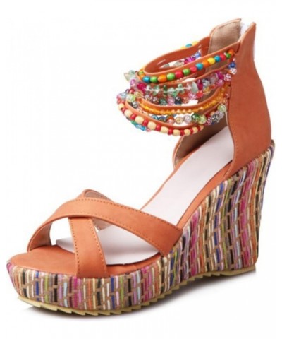 Lace Sandals for Women Low Heels Summer Women Platform Sandals New Model Bohemian Style Beaded Women Wedges Shoes Orange 8 $3...