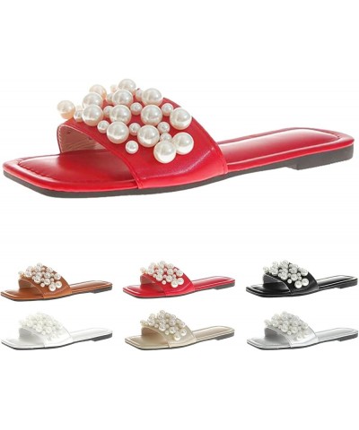 Women's Slippers with Rubber Soles Women Slippers Fashionable Summer New Pattern Pearl Decoration Large Flat Beach Shoes Comf...