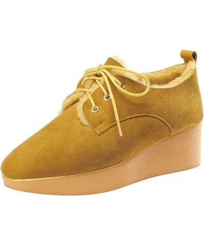 Women Round Toe Lace up Pumps Fur Inside Wedge Low Heel Loafers Warm Winter Outdoor Shoes Size 4-15 US Yellow $45.63 Pumps