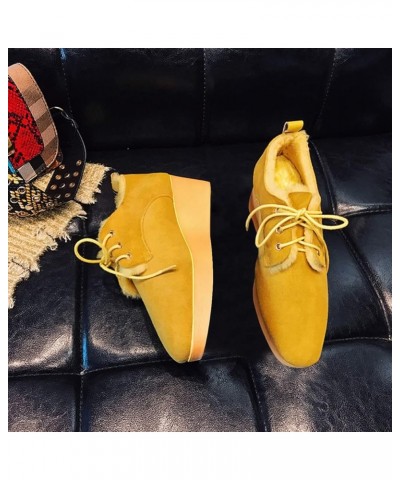 Women Round Toe Lace up Pumps Fur Inside Wedge Low Heel Loafers Warm Winter Outdoor Shoes Size 4-15 US Yellow $45.63 Pumps