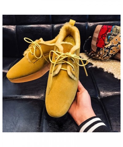 Women Round Toe Lace up Pumps Fur Inside Wedge Low Heel Loafers Warm Winter Outdoor Shoes Size 4-15 US Yellow $45.63 Pumps