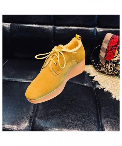 Women Round Toe Lace up Pumps Fur Inside Wedge Low Heel Loafers Warm Winter Outdoor Shoes Size 4-15 US Yellow $45.63 Pumps