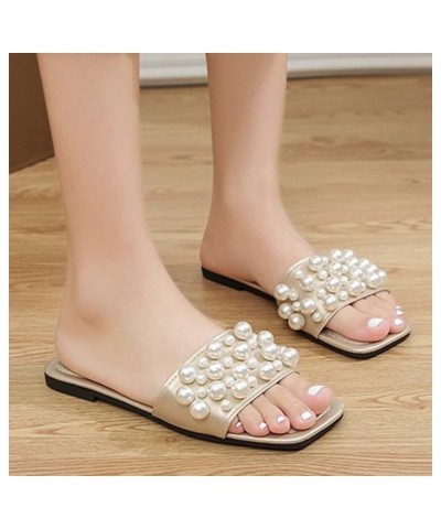 Women's Slippers with Rubber Soles Women Slippers Fashionable Summer New Pattern Pearl Decoration Large Flat Beach Shoes Comf...