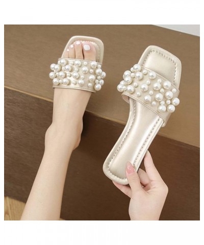 Women's Slippers with Rubber Soles Women Slippers Fashionable Summer New Pattern Pearl Decoration Large Flat Beach Shoes Comf...