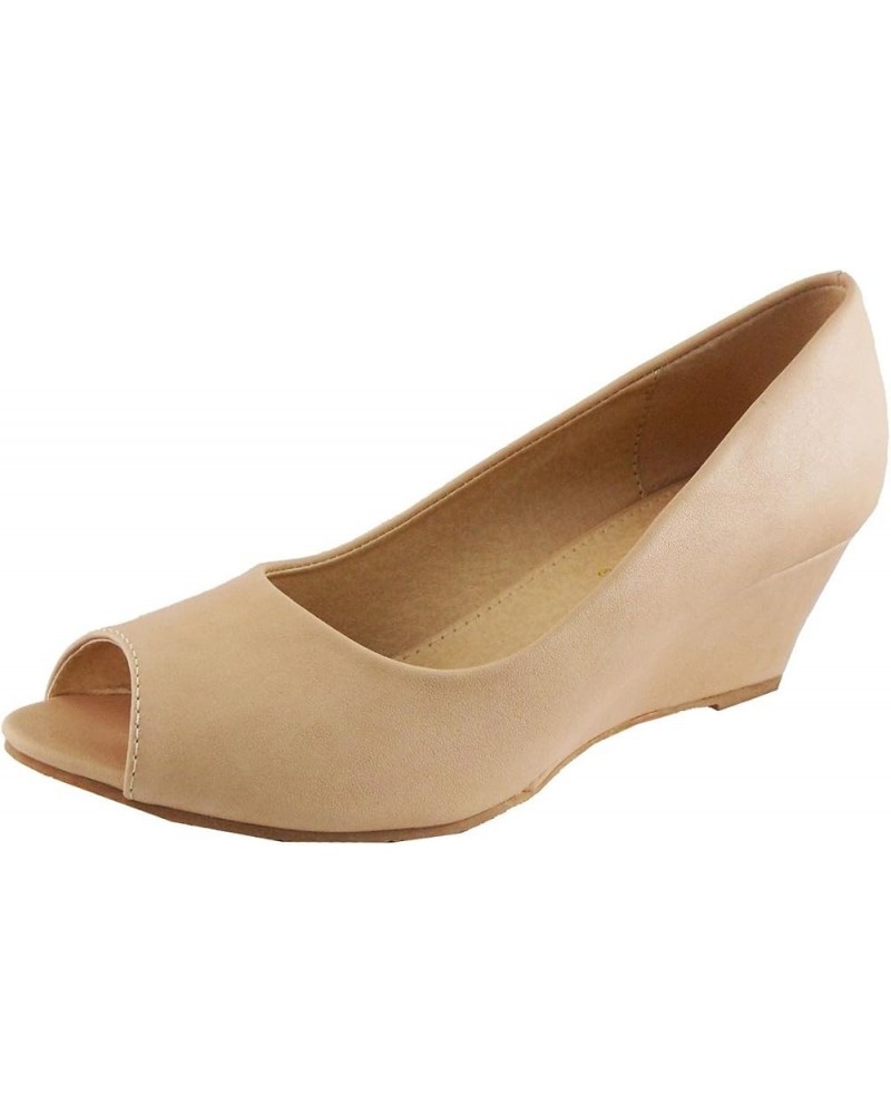 IYNX Womens Laurel P Beige Faux Leather Wedge Nude $14.96 Sandals