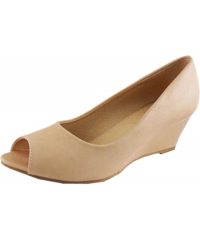 IYNX Womens Laurel P Beige Faux Leather Wedge Nude $14.96 Sandals