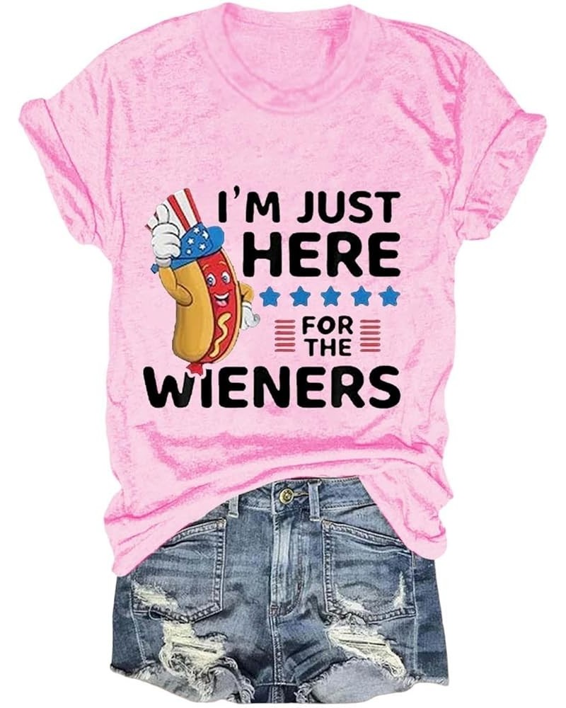 I'm Just Here for The Wieners 4th of July Shirts Women Short Sleeve American Flag Tee Tops USA Patriotic Tshirt 06-pink $7.83...