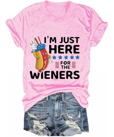 I'm Just Here for The Wieners 4th of July Shirts Women Short Sleeve American Flag Tee Tops USA Patriotic Tshirt 06-pink $7.83...