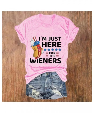 I'm Just Here for The Wieners 4th of July Shirts Women Short Sleeve American Flag Tee Tops USA Patriotic Tshirt 06-pink $7.83...