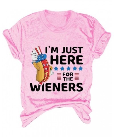 I'm Just Here for The Wieners 4th of July Shirts Women Short Sleeve American Flag Tee Tops USA Patriotic Tshirt 06-pink $7.83...