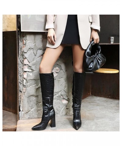 Slouch Knee High Boots for Women Fashion Faux Crocodile Boots 366 Black $28.90 Boots