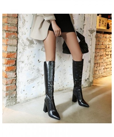 Slouch Knee High Boots for Women Fashion Faux Crocodile Boots 366 Black $28.90 Boots