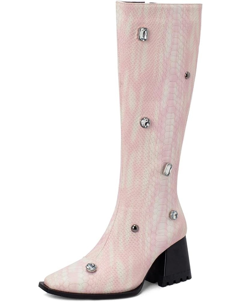 Women Block Heel Fashion Knee High Riding Boots Zipper Pink 1 $34.79 Boots