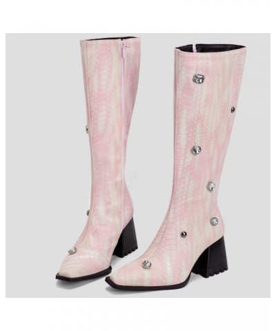 Women Block Heel Fashion Knee High Riding Boots Zipper Pink 1 $34.79 Boots