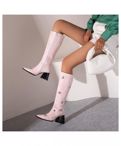 Women Block Heel Fashion Knee High Riding Boots Zipper Pink 1 $34.79 Boots