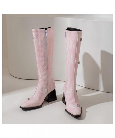 Women Block Heel Fashion Knee High Riding Boots Zipper Pink 1 $34.79 Boots