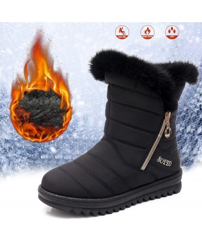 Womens Warm Snow Boots Waterproof Black Mid Calf Boots Outdoor Booties Comfortable Shoes Women Side Zipper Memory Foam Fur Wi...