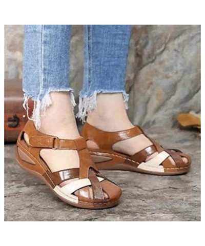 Closed Toe Sandals for Women Slip on Elastic Ankle Strap Casual Summer Hollow Out Vintage Wedge Sandal Gladiator Outdoor Shoe...