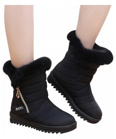 Womens Warm Snow Boots Waterproof Black Mid Calf Boots Outdoor Booties Comfortable Shoes Women Side Zipper Memory Foam Fur Wi...