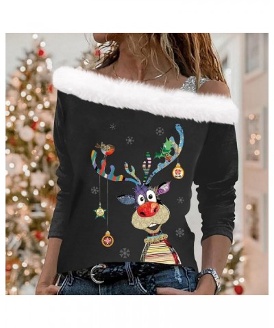 Christmas Women Tops Dressy Casual Long Sleeve Cold Shoulder Shirts Tee Blouses Casual Loose Patchwork Sweatshirts 1-white $1...