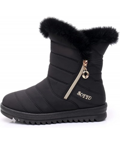 Womens Warm Snow Boots Waterproof Black Mid Calf Boots Outdoor Booties Comfortable Shoes Women Side Zipper Memory Foam Fur Wi...