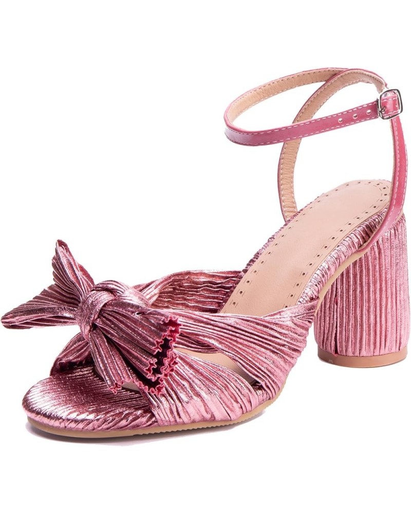 Women Ankle Wrap Dress Sandals with Heels for Evening/Prom/Party Bright Pink $26.79 Sandals