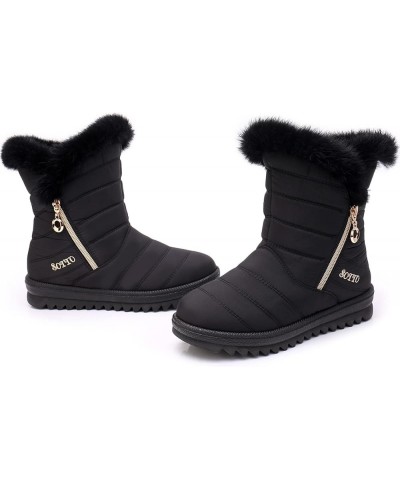 Womens Warm Snow Boots Waterproof Black Mid Calf Boots Outdoor Booties Comfortable Shoes Women Side Zipper Memory Foam Fur Wi...