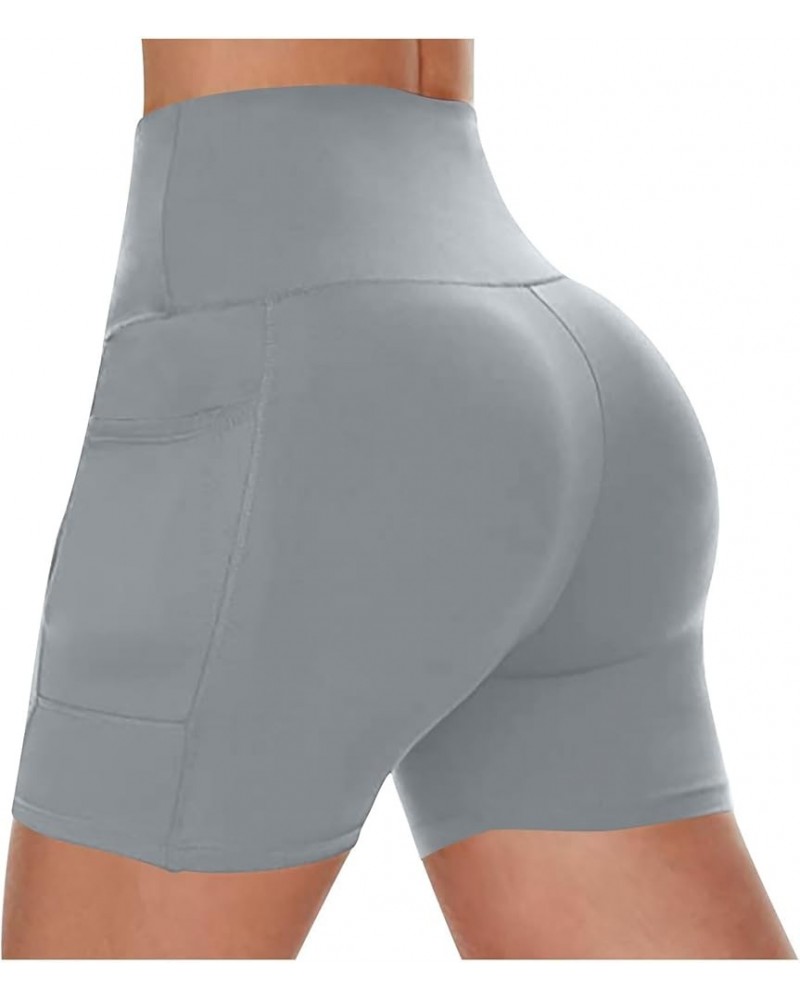 Womens High Waist Yoga Shorts Abdomen Control Training Running Pants Grey - 2024 Shorts for Women $10.25 Slippers