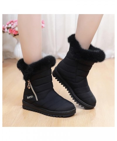 Womens Warm Snow Boots Waterproof Black Mid Calf Boots Outdoor Booties Comfortable Shoes Women Side Zipper Memory Foam Fur Wi...