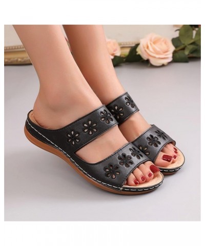 Plus Size Leather Wedge Sandals Women Non Slip Hollow Flower Wide Fitting Slippers Summer Durable Open Toe Slides Beach Shoes...