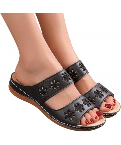 Plus Size Leather Wedge Sandals Women Non Slip Hollow Flower Wide Fitting Slippers Summer Durable Open Toe Slides Beach Shoes...