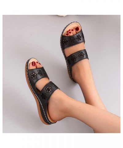 Plus Size Leather Wedge Sandals Women Non Slip Hollow Flower Wide Fitting Slippers Summer Durable Open Toe Slides Beach Shoes...