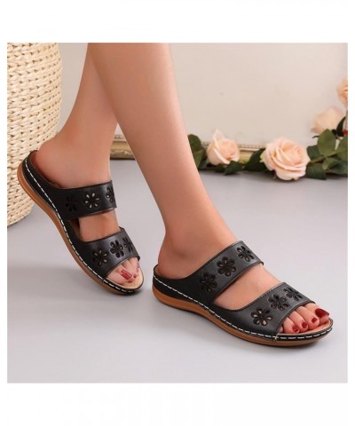 Plus Size Leather Wedge Sandals Women Non Slip Hollow Flower Wide Fitting Slippers Summer Durable Open Toe Slides Beach Shoes...