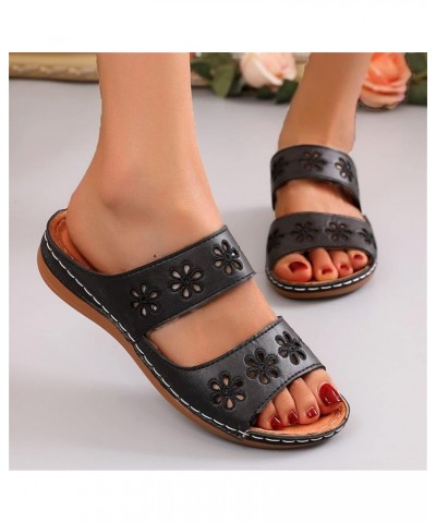 Plus Size Leather Wedge Sandals Women Non Slip Hollow Flower Wide Fitting Slippers Summer Durable Open Toe Slides Beach Shoes...