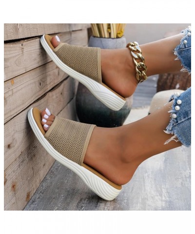 Wedge Sandals for Women Dressy Flip Flops Espadrilles Sandals Beach Boho Sandals 2 Band Sandal 35-nrny-i-khaki $9.94 Slippers