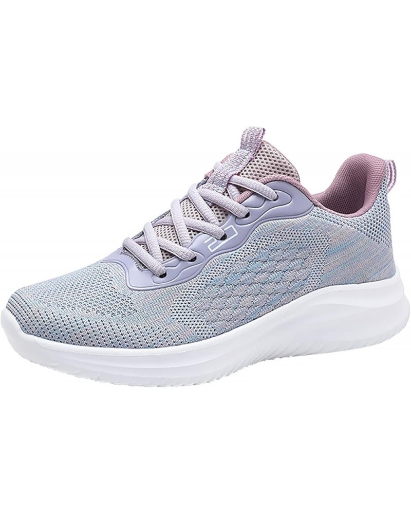 Women's Casual Knitted Breathable Lace-Up Sneakers Running Sports Shoes Lace up Sneakers Z 12-purple $13.56 Athletic Shoes