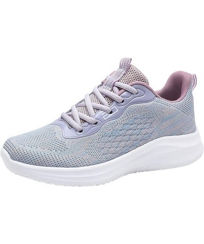 Women's Casual Knitted Breathable Lace-Up Sneakers Running Sports Shoes Lace up Sneakers Z 12-purple $13.56 Athletic Shoes