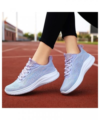 Women's Casual Knitted Breathable Lace-Up Sneakers Running Sports Shoes Lace up Sneakers Z 12-purple $13.56 Athletic Shoes