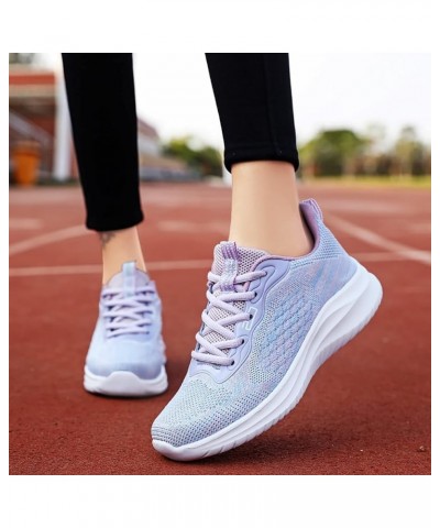 Women's Casual Knitted Breathable Lace-Up Sneakers Running Sports Shoes Lace up Sneakers Z 12-purple $13.56 Athletic Shoes