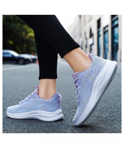 Women's Casual Knitted Breathable Lace-Up Sneakers Running Sports Shoes Lace up Sneakers Z 12-purple $13.56 Athletic Shoes