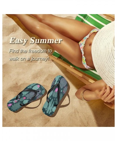 Tropical Cacti Floral Womens Flip Flops Summer Beach Sandals Casual Thong Slippers Comfortable Shower Slippers Non Slip Water...